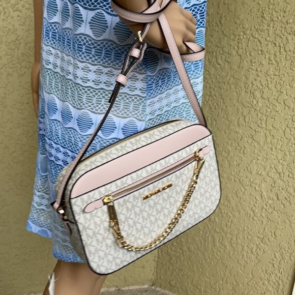 Michael Kors Jet Set Item Large East West Zip Chain Crossbody Powder Blush Multi - Picture 15 of 16